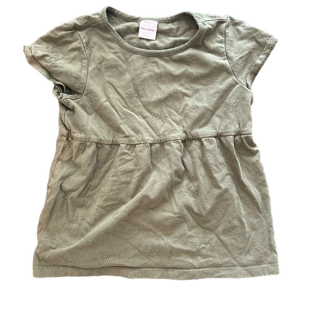 Hanna Andersson Girls Short Sleeve Green Embroidered Peplum Top Size 8